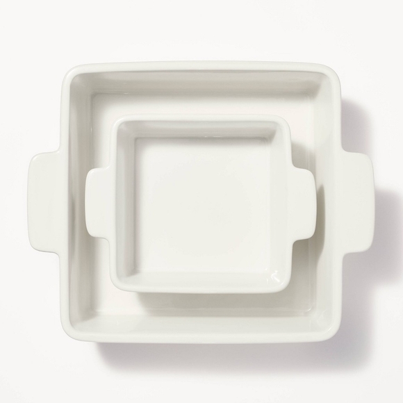 Figmint 2pc Stoneware Square Baking Dish Set Cream - Picture 1 of 5